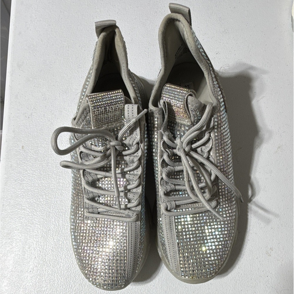 Steve Madden SM NY90 MAXIMA-R Silver Rhinestone Glitter Low Top Sneakers Mens 11